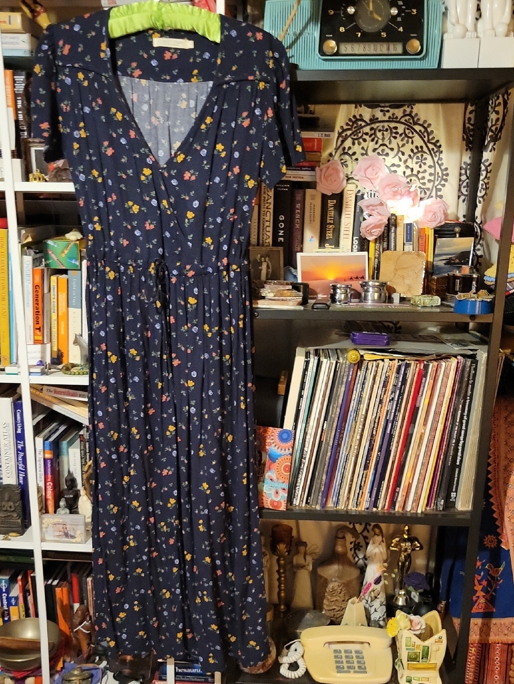 Christy Dawn Navy Blue Floral "Dawn" Maxi Dress. Size Small